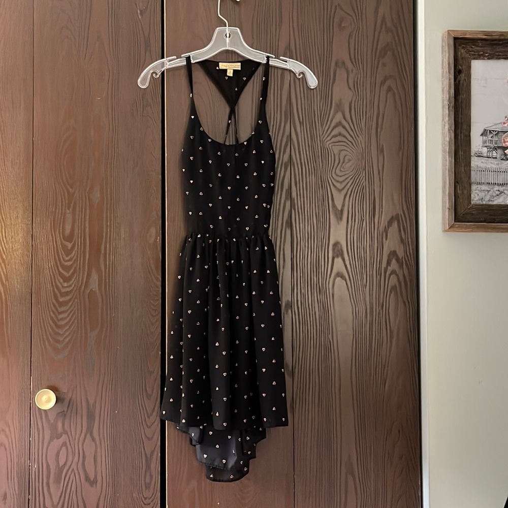 Princess Vera Wang black with coral colored tiny hearts backless dress. Size S
